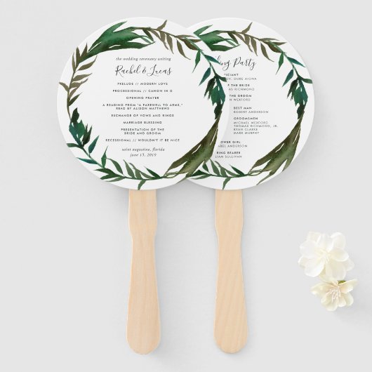 Éventail Palm Wreath Wedding Programme (Devant et derrière)