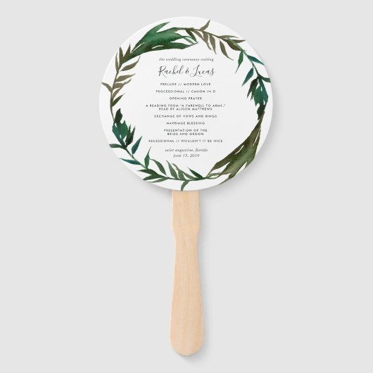 Éventail Palm Wreath Wedding Programme (Devant)