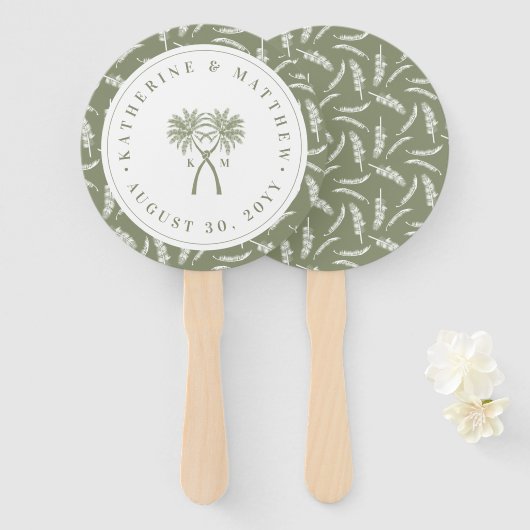 Éventail Palmiers noués Destination Tropicale Mariage (Devant et derrière)