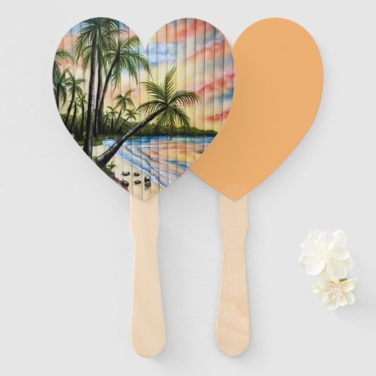 ÉVENTAIL PALMIERS TROPICAUX AVEUGLES DE PLAGE (Devant et derrière)