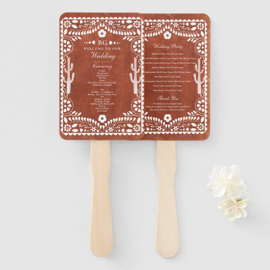 Éventail Papel Picado Mariage Mexicain Terre Cuite Mariage (Devant et derrière)