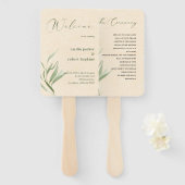 Éventail Papier d'artisanat beige en feuillage vert poussié (Devant et derrière)