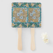 Éventail papier peint bleu art nouveau cyclamen (Devant et derrière)