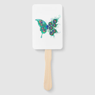 Éventail Papillon aux plumes de paon vert