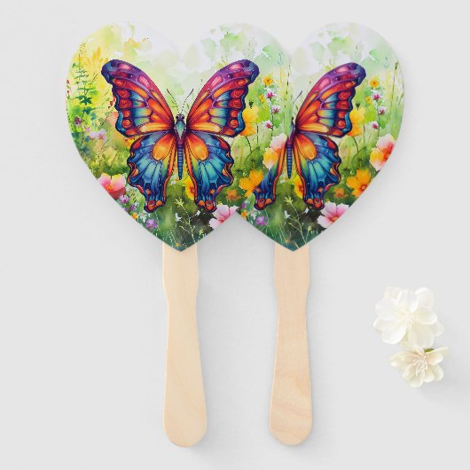 Éventail Papillon Bleu Orange ailes (Devant et derrière)