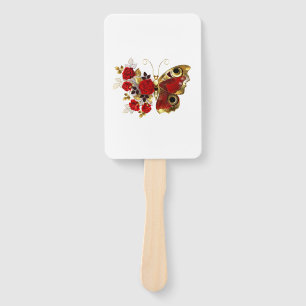 Éventail Papillon de fleurs rouges aux roses rouges