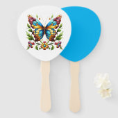 Éventail Papillon en vitrail coloré avec fleurs (Devant et derrière)