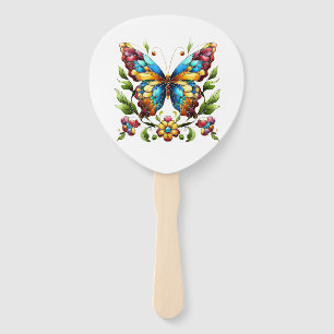 Éventail Papillon en vitrail coloré avec fleurs