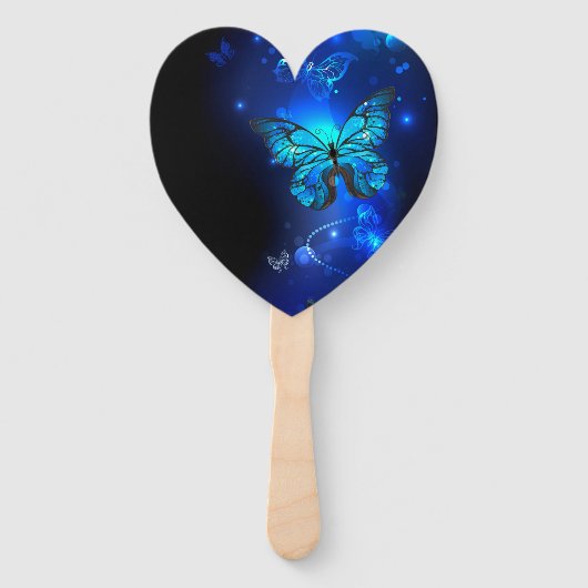 Éventail Papillon Morpho sur fond sombre (Devant)