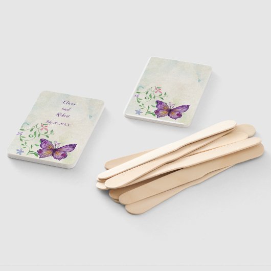 Éventail Papillon pourpre à aquarelle personnalisée (Non-assemblé)