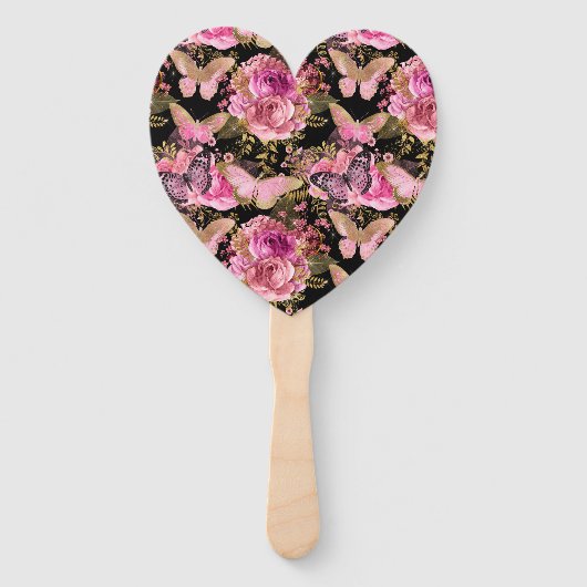 Éventail Papillon Rose Jardin Floral Fleur mignonne esthéti (Devant)