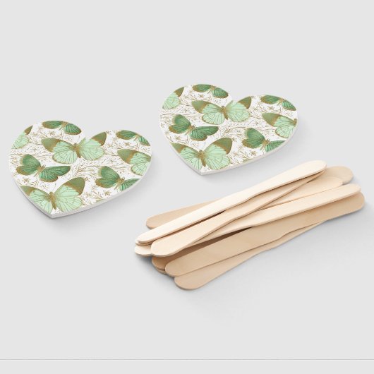 Éventail Papillon vert Fleur florale blanche (Non-assemblé)