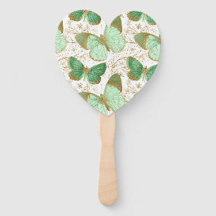 Éventail Papillon vert Fleur florale blanche