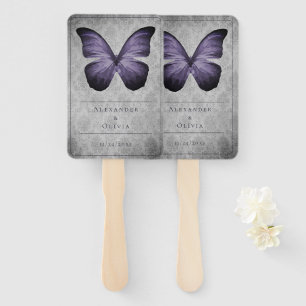 Éventail Papillon Vintage violet Mariage damassé Faveur