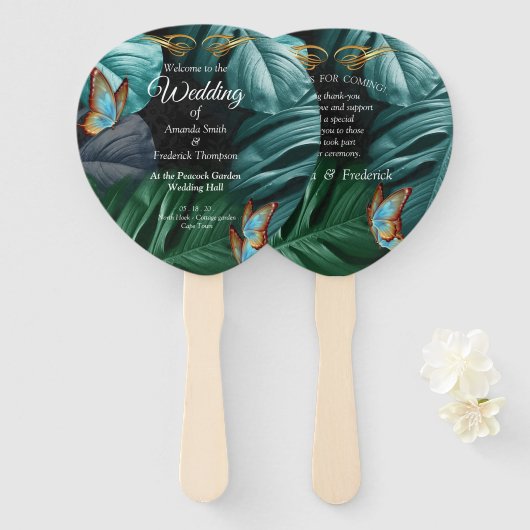Éventail Papillons du Paradis/Tropical Turquoise Splash (Devant et derrière)