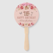 Éventail Papillons floraux rose heureux 15e anniversaire (Devant)