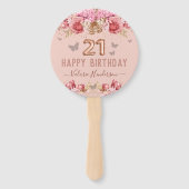 Éventail Papillons floraux rose heureux 21e anniversaire (Devant)