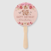 Éventail Papillons floraux rose joyeux 16e anniversaire (Devant)