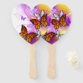 Éventail Papillons Monarque sur Arrière - plan pourpre (Devant et derrière)