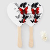 Éventail Papillons noirs et rouges volants (Devant et derrière)