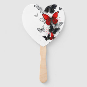 Éventail Papillons noirs et rouges volants