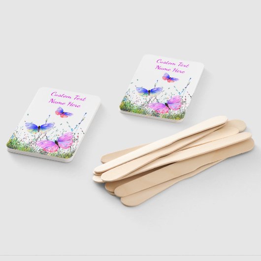 Éventail Papillons Ventilateur à main avec nom de texte per (Non-assemblé)