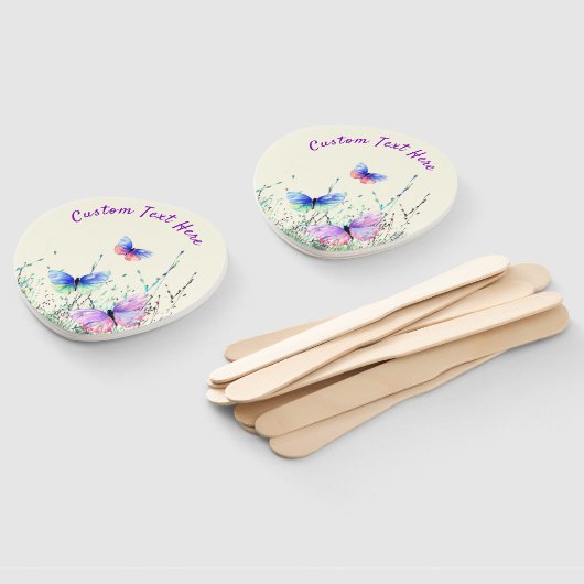 Éventail Papillons Ventilateur main avec texte personnalisé (Non-assemblé)