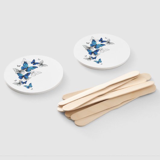 Éventail Papillons volants bleus Morpho (Non-assemblé)