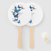Éventail Papillons volants bleus Morpho (Devant et derrière)