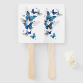 Éventail Papillons volants bleus Morpho (Devant et derrière)