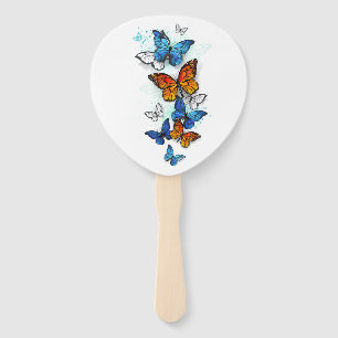 Éventail Papillons volants Morpho et Monarch