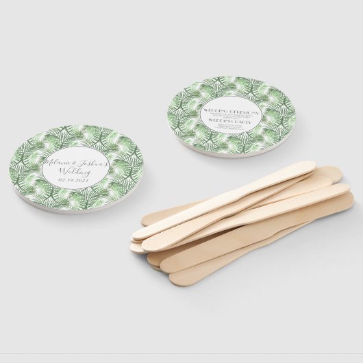 Éventail Paradis tropical Palm Tree Beach Wedding Round (Non-assemblé)