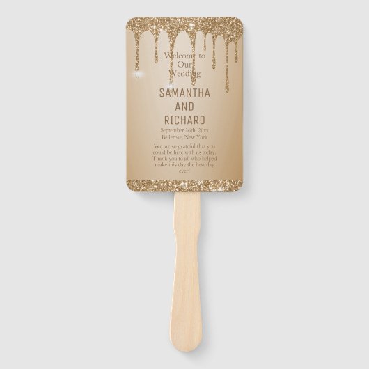Éventail Parties scintillant Gold Drips Champagne Beige Wed (Devant)