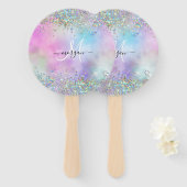 Éventail Parties scintillant holographique Rainbow Pastels  (Devant et derrière)