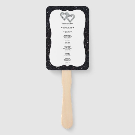 Éventail Parties scintillant noire Coeurs Diamond Programme (Dos)