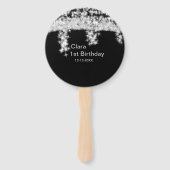 Éventail Parties scintillant noire en argent ajouter le nom (Devant)