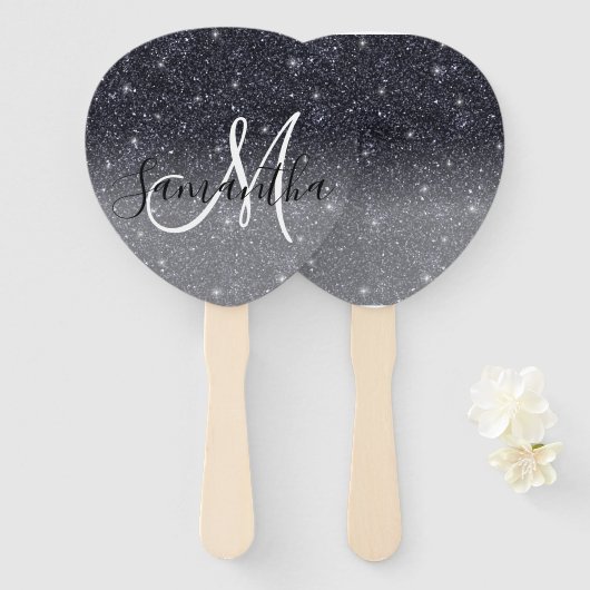 Éventail Parties scintillant noire moderne étincelles Nom p (Devant et derrière)