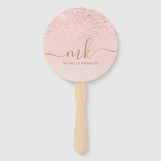 Éventail Parties scintillant or Rose tendance Initiales fan (Dos)