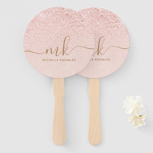 Éventail Parties scintillant or Rose tendance Initiales fan (Devant et derrière)