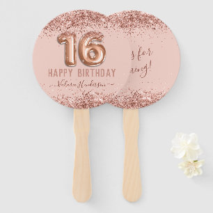 Éventail Parties scintillant rose élégant Joyeux 16e anni