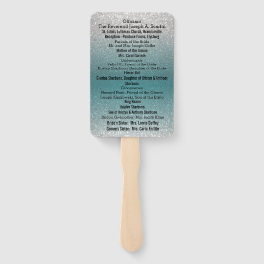 Éventail Parties scintillant turquoise et argent - Programm (Dos)