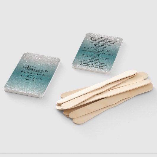 Éventail Parties scintillant turquoise et argent - Programm (Non-assemblé)