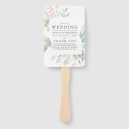 Éventail Pastel Blush Greenery Programme de mariage (Devant)