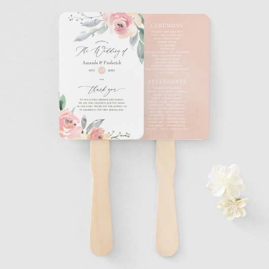 Éventail Pastel Blush Pink Floral Wedding Programme (Devant et derrière)