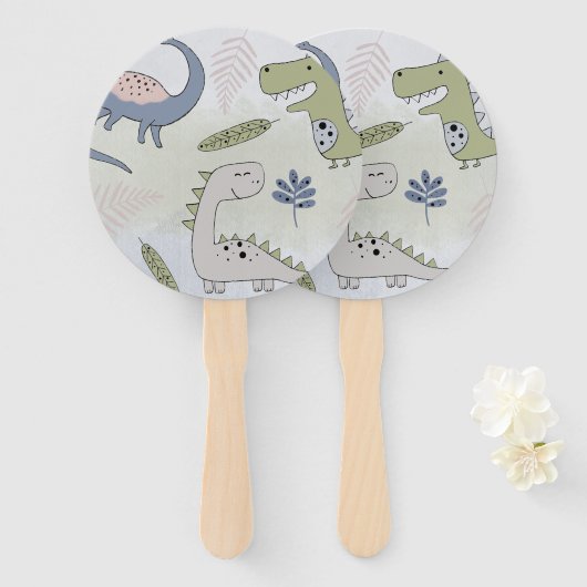 Éventail Pastel Dinosaur (Devant et derrière)