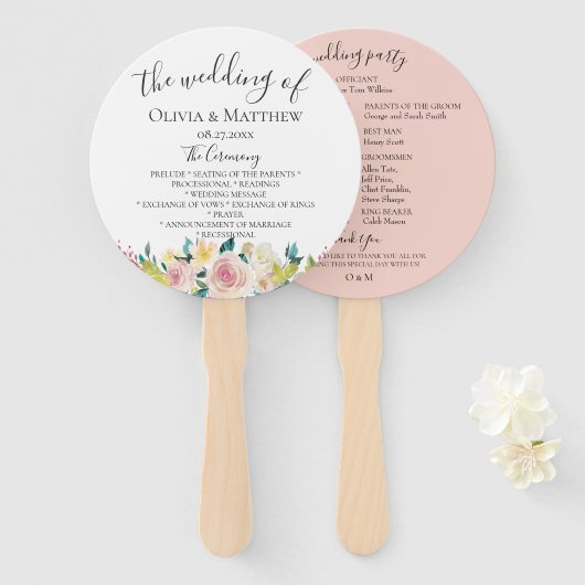 Éventail Pastel Floral Wedding Programme (Devant et derrière)