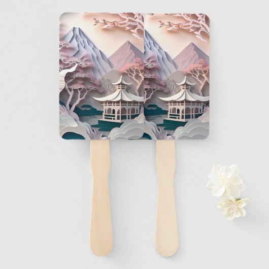 Éventail Pavillon de découpe de papier Paysage Ensemble de  (Devant et derrière)