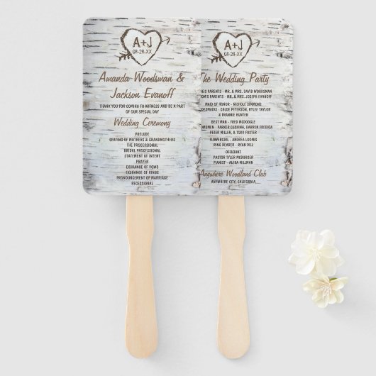 Éventail Pays Rustic Birch Tree Bark Programmes de mariage (Devant et derrière)