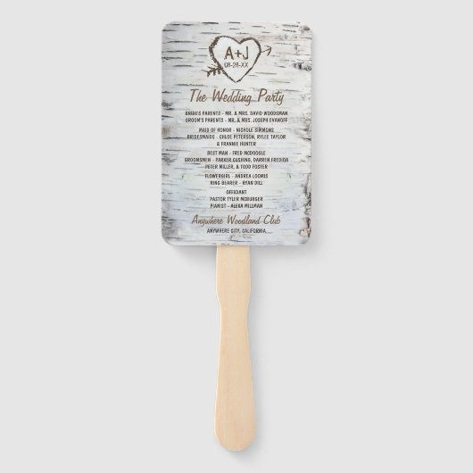 Éventail Pays Rustic Birch Tree Bark Programmes de mariage (Dos)