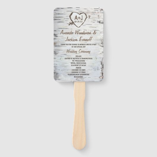 Éventail Pays Rustic Birch Tree Bark Programmes de mariage (Devant)